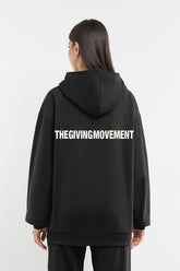 Oversized Contrast Back Print Hoodie - Black